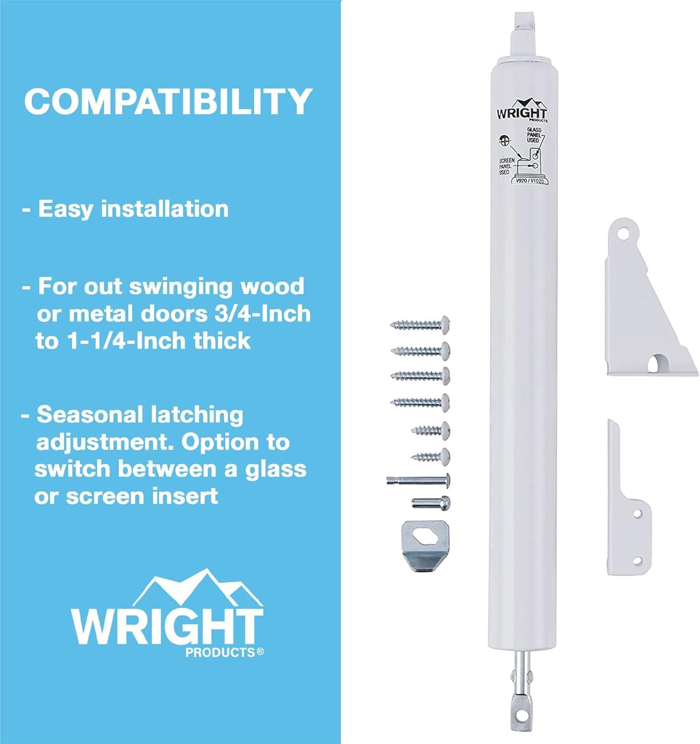 White Standard Duty Pneumatic Screen and Storm Door Closer by Wright Products - WildKart