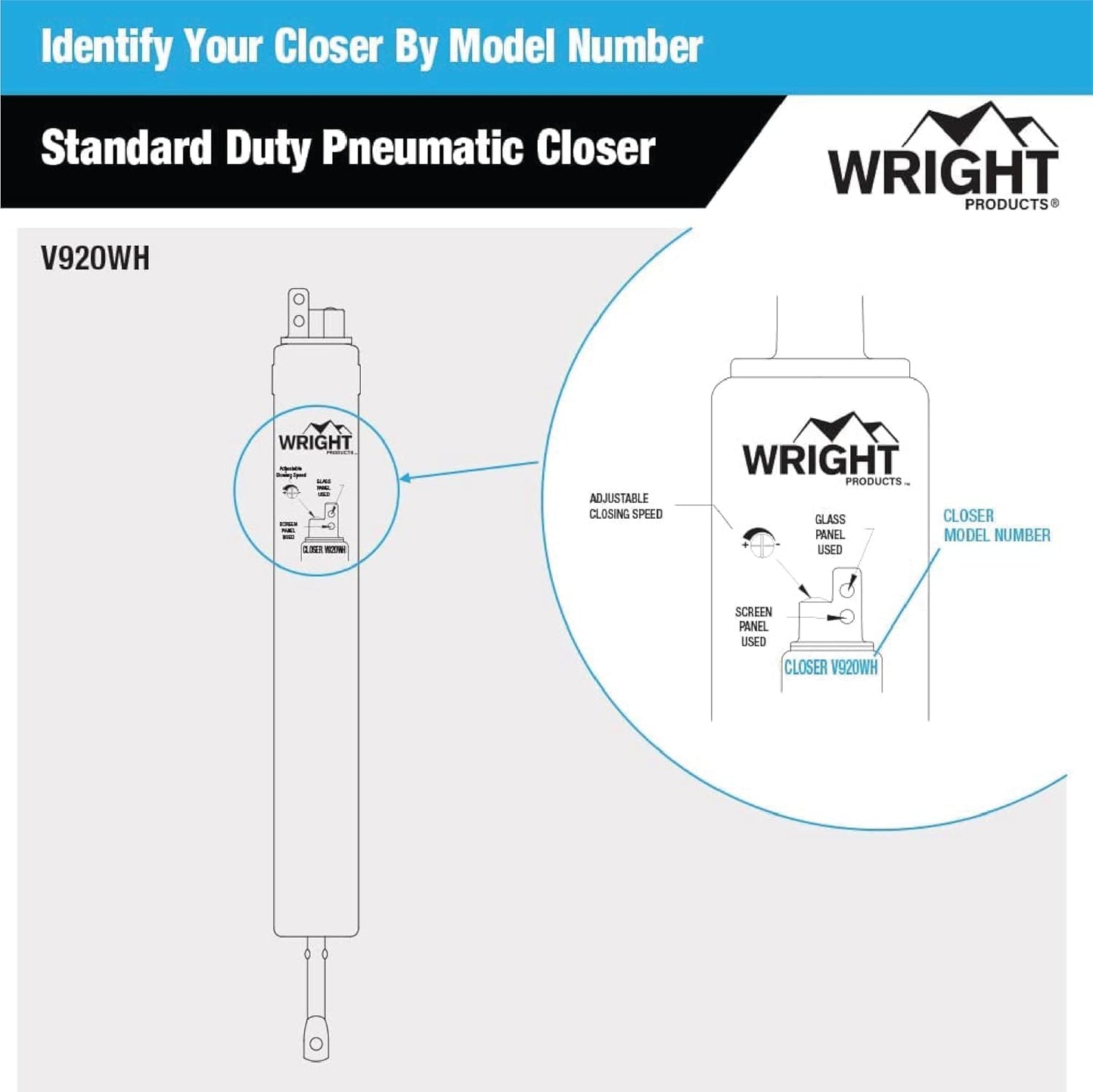 White Standard Duty Pneumatic Screen and Storm Door Closer by Wright Products - WildKart