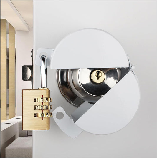 White TEMEILI Door Knob Lock for Apartment Evictions, Dementia Patients, Childproof - Prevents Access to Keyhole, Easy Installation, Outside Access Prevention