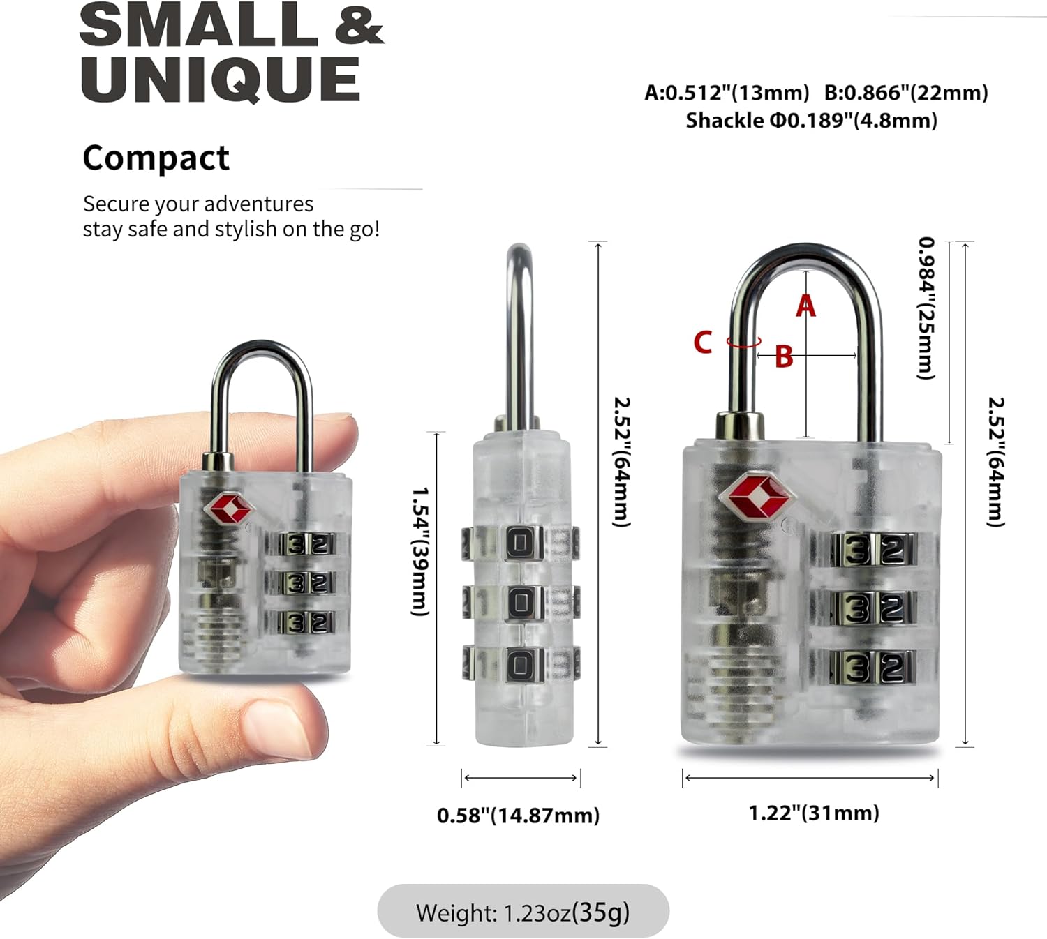 White UP Security TSA Approved 4-Digit Combination Padlock with Alert Indicator for Luggage, Suitcases, Backpacks, Gym Lockers