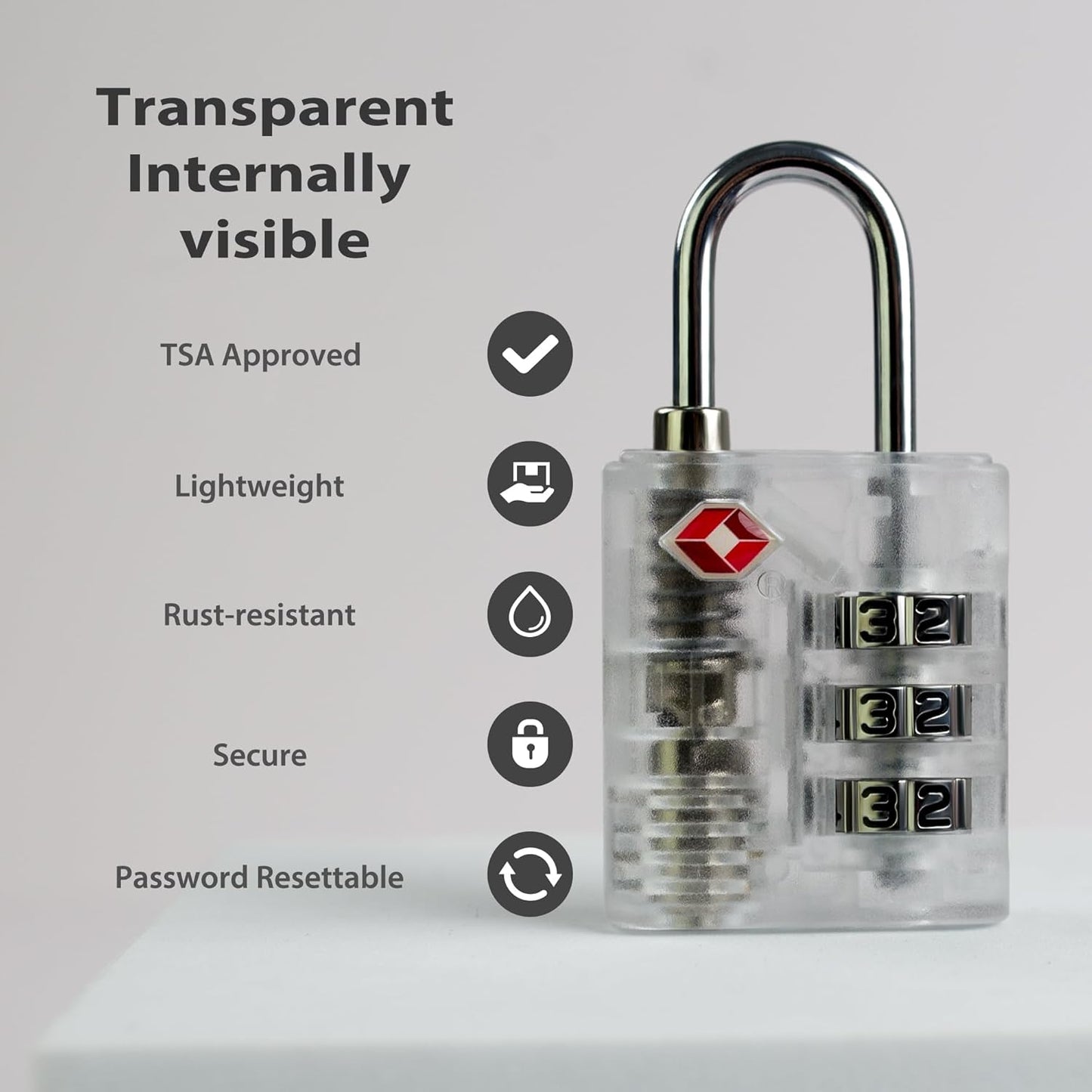 White UP Security TSA Approved 4-Digit Combination Padlock with Alert Indicator for Luggage, Suitcases, Backpacks, Gym Lockers