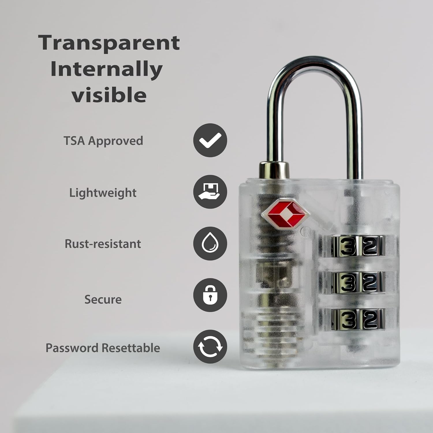 White UP Security TSA Approved 4-Digit Combination Padlock with Alert Indicator for Luggage, Suitcases, Backpacks, Gym Lockers