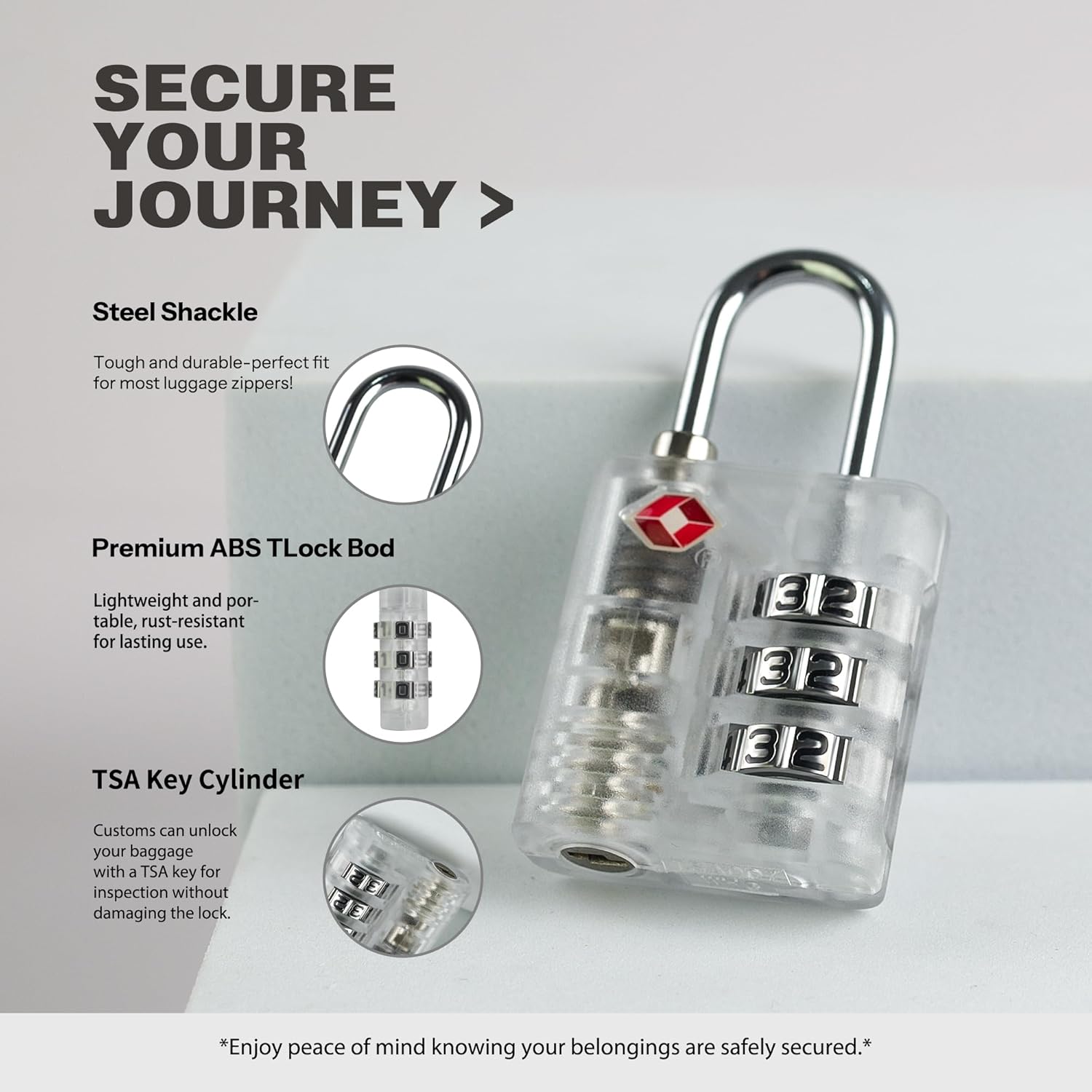 White UP Security TSA Approved 4-Digit Combination Padlock with Alert Indicator for Luggage, Suitcases, Backpacks, Gym Lockers