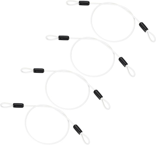 White Vinyl Coated Stainless Steel Cable with Loops - 1/8" Dia, 4 Pcs 1.6ft Flexible Wire Rope Security Chain for Stage Lighting & Luggage Locks