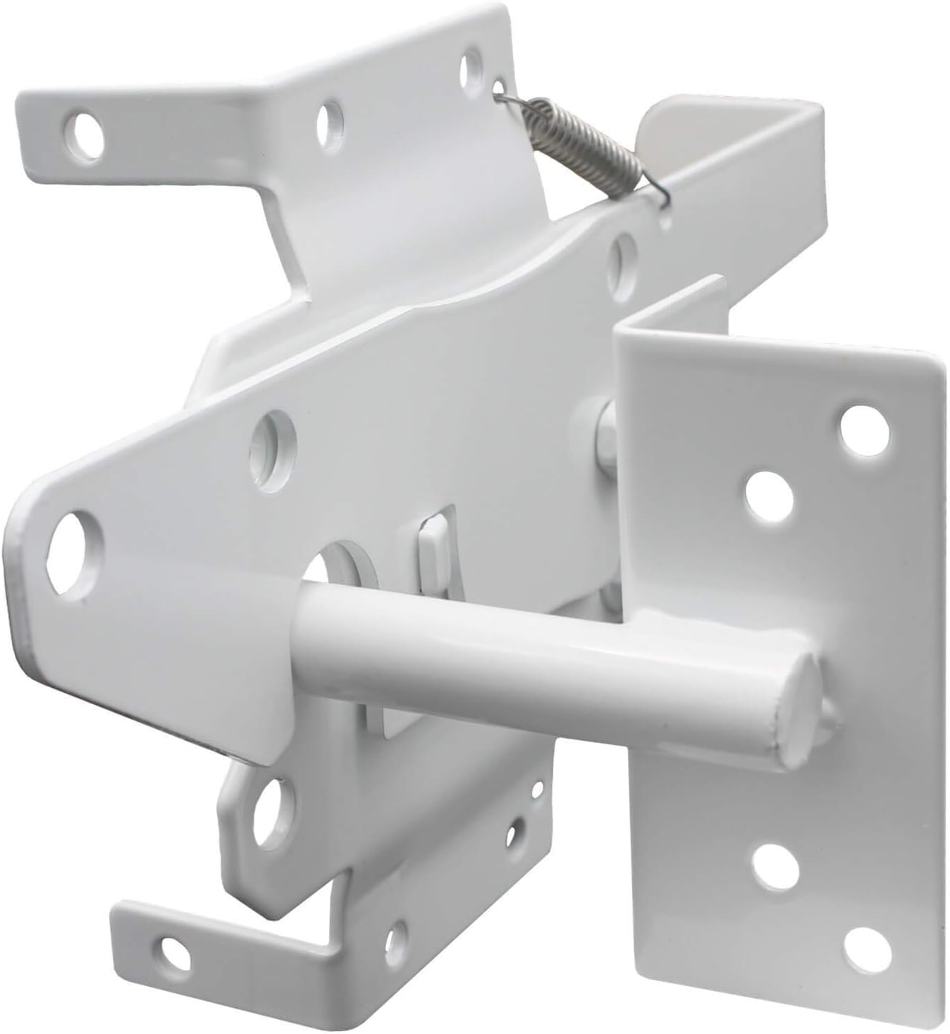 White Vinyl Gate Latch with Mounting Hardware for Vinyl, Wood, PVC Fencing - 90 Degree Bracket for Secure Gate Connection