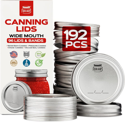 Wide Mouth Canning Lids and Rings for Mason Jars - Airtight Seals for Food Preservation - Stainless Steel Bands with Silicone Seals - Canning Supplies for Meal Prep