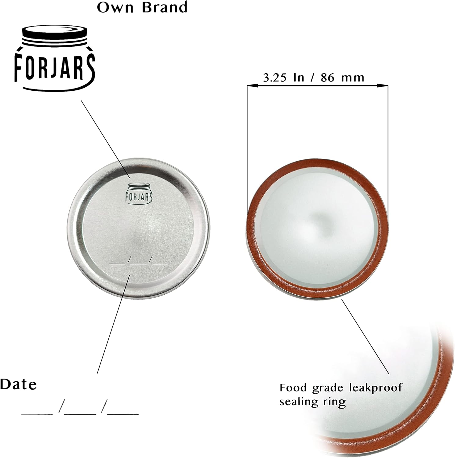 Wide Mouth Canning Lids and Rings for Mason Jars - Airtight Seals for Food Preservation - Stainless Steel Bands with Silicone Seals - Canning Supplies for Meal Prep