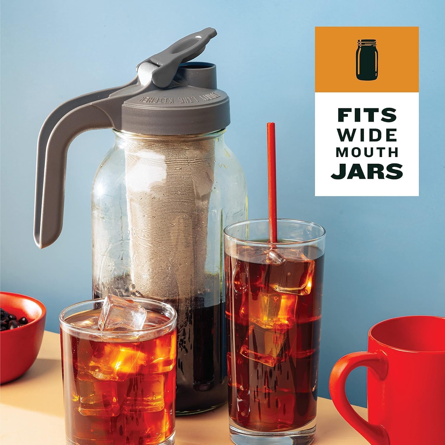 Wide Mouth Mason Jar Pour Spout Lid with Handle - Flip Cap Drinking/Canning Accessories - Airtight Leak-Proof Seal - Fits 32 oz & 64 oz Jars - Black, 1 Pack