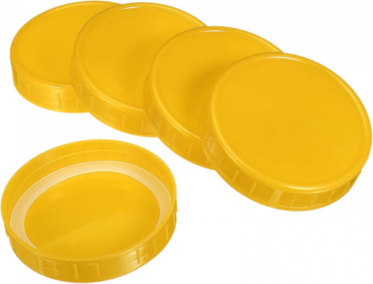 Wide Mouth Plastic Mason Jar Lids, 10 Pack with Silicone Sealing Ring - Yellow