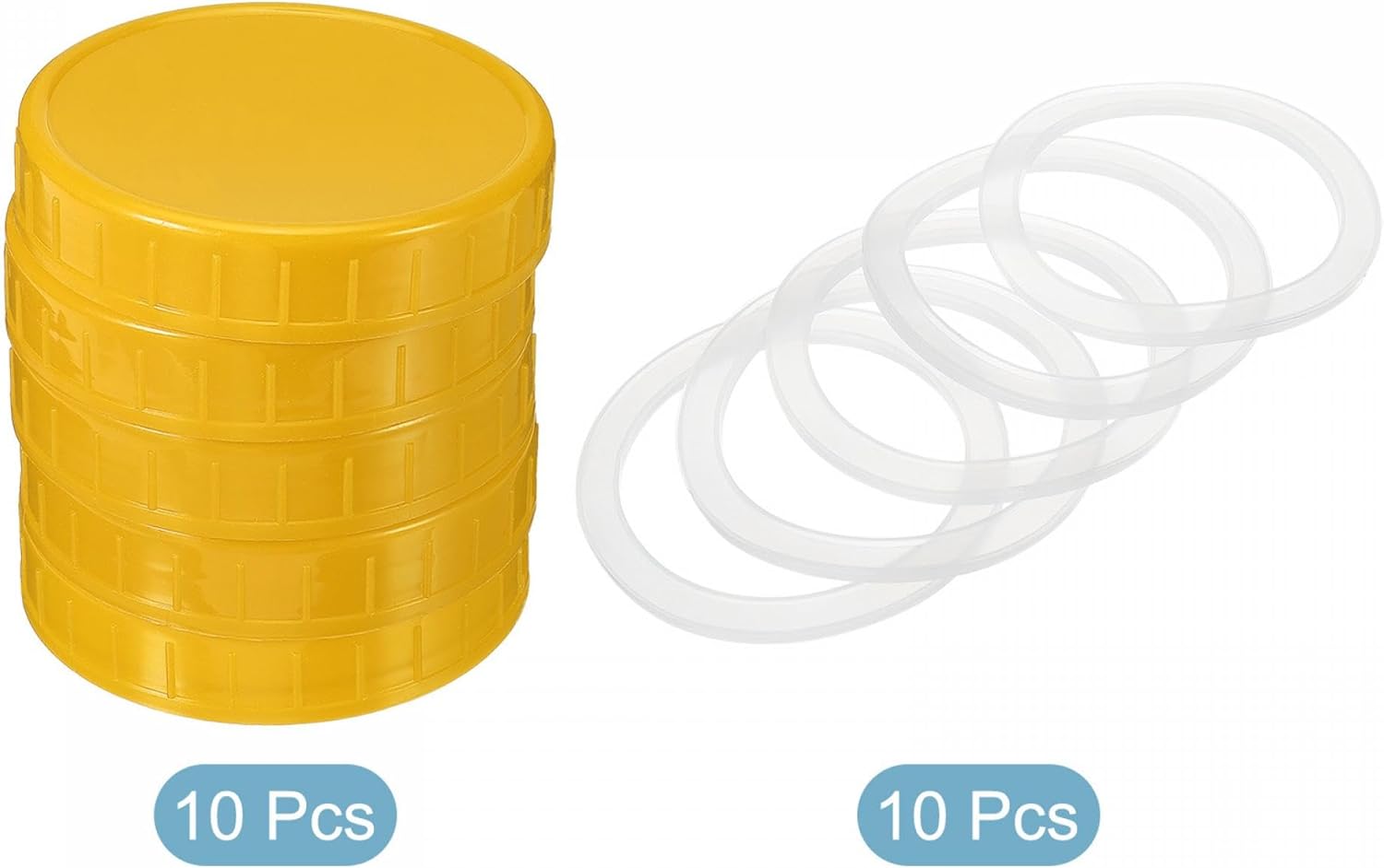 Wide Mouth Plastic Mason Jar Lids, 10 Pack with Silicone Sealing Ring - Yellow
