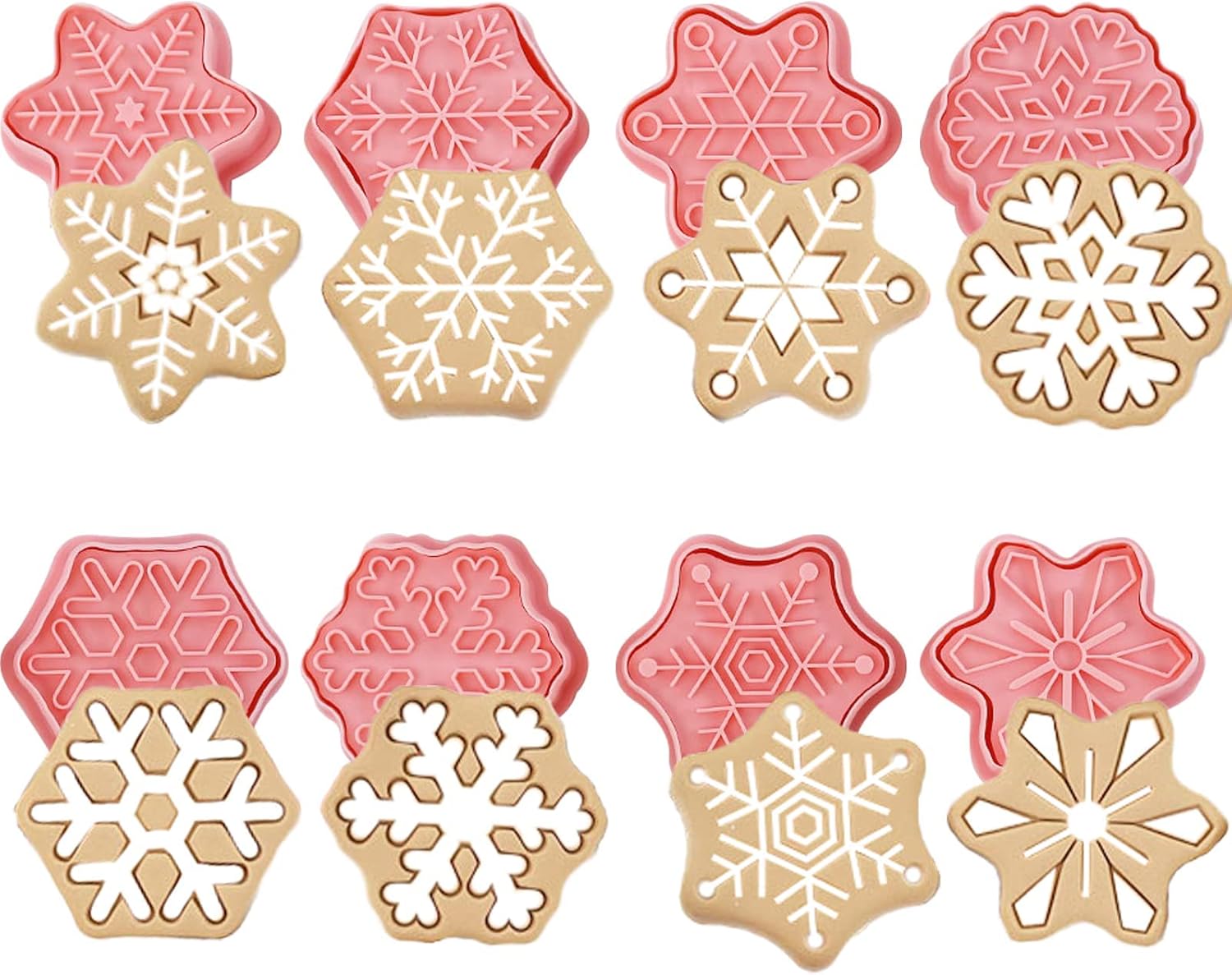 Winter Wonderland Cookie Cutter Set - 8 Pieces Snowflake Shape Biscuit Cutters with Plunger Stamps for DIY Christmas Treats