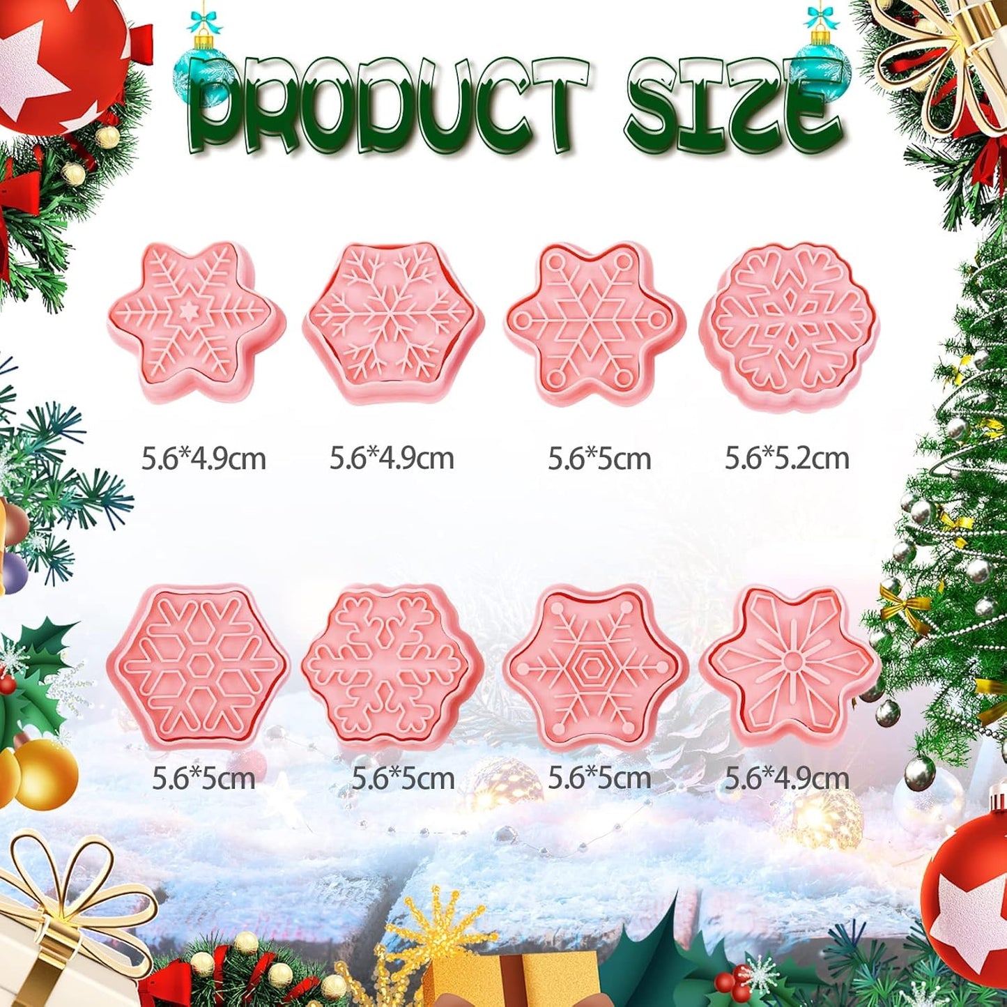 Winter Wonderland Cookie Cutter Set - 8 Pieces Snowflake Shape Biscuit Cutters with Plunger Stamps for DIY Christmas Treats