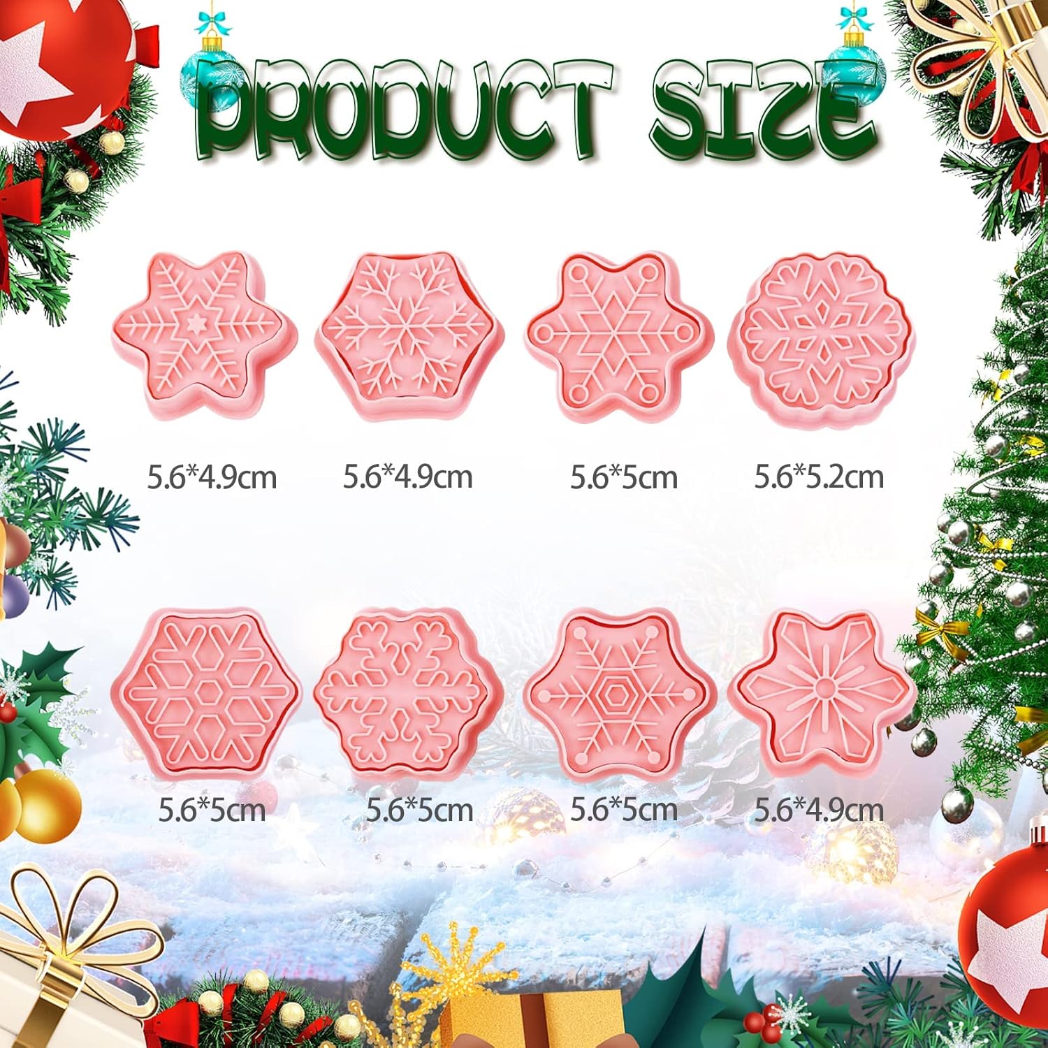 Winter Wonderland Cookie Cutter Set - 8 Pieces Snowflake Shape Biscuit Cutters with Plunger Stamps for DIY Christmas Treats