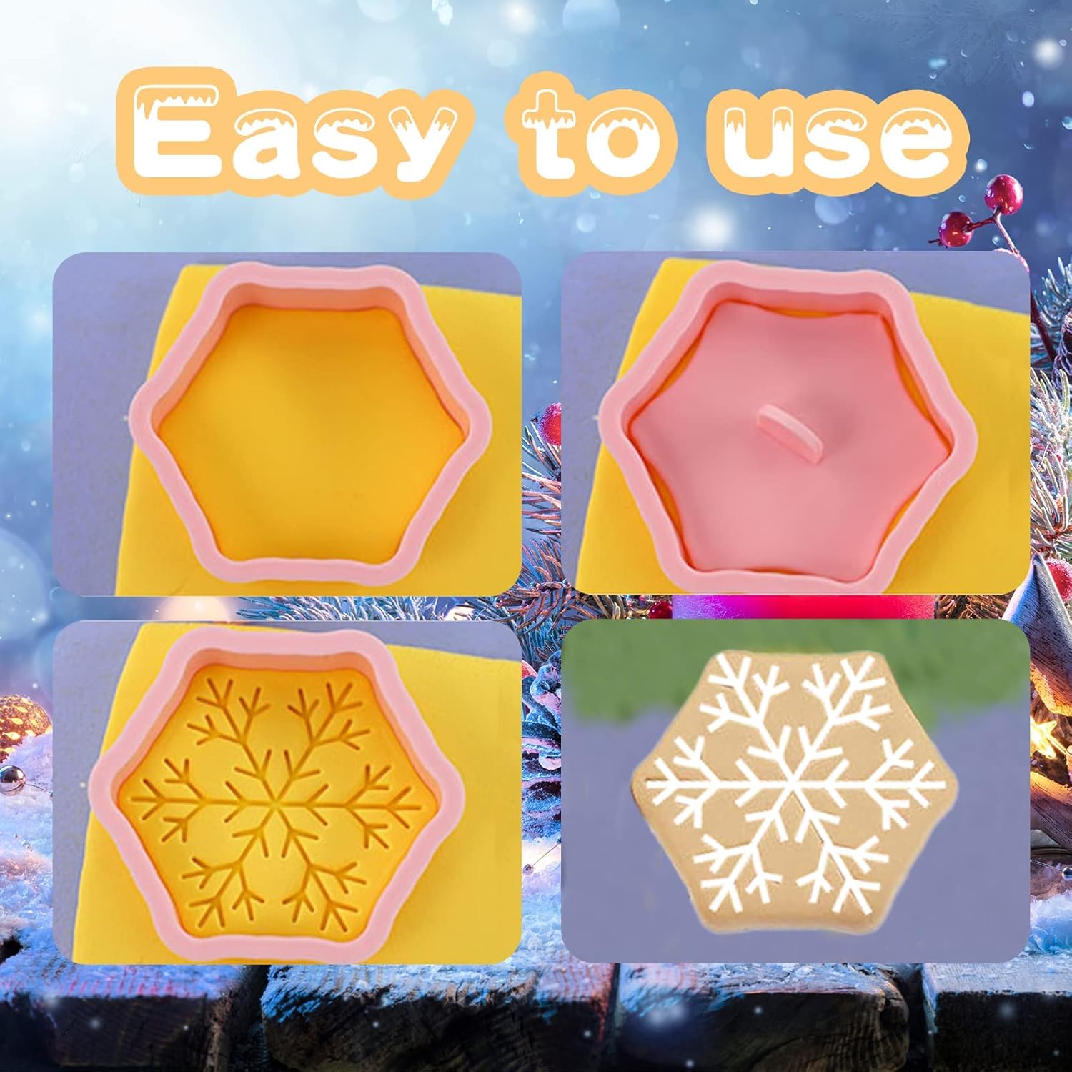 Winter Wonderland Cookie Cutter Set - 8 Pieces Snowflake Shape Biscuit Cutters with Plunger Stamps for DIY Christmas Treats