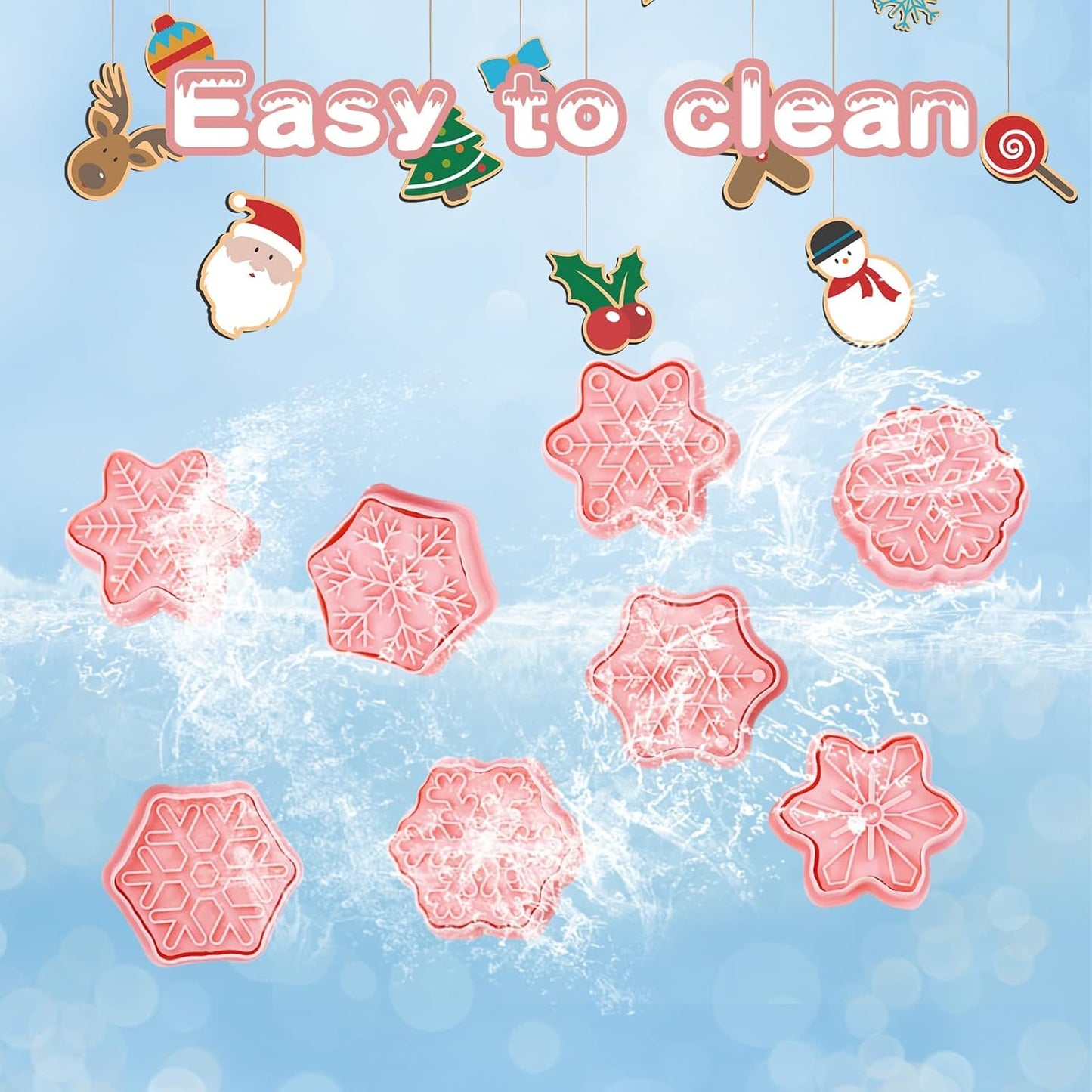 Winter Wonderland Cookie Cutter Set - 8 Pieces Snowflake Shape Biscuit Cutters with Plunger Stamps for DIY Christmas Treats