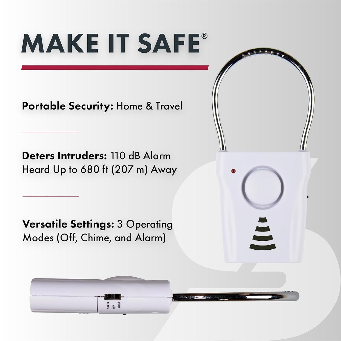 Wireless 110dB Door Handle Alarm with 680 Ft Range, Vibration-Triggered Home Security, Travel-Friendly Security Alarm