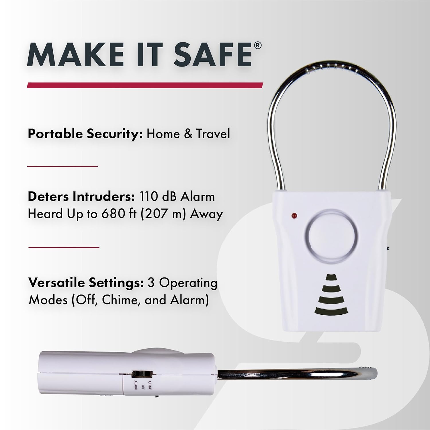 Wireless 110dB Door Handle Alarm with 680 Ft Range, Vibration-Triggered Home Security, Travel-Friendly Security Alarm