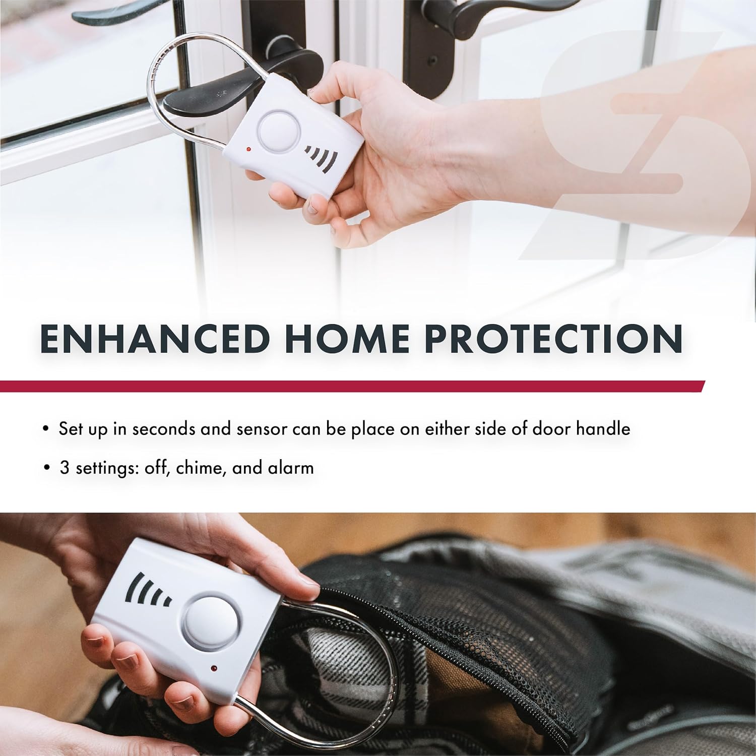 Wireless 110dB Door Handle Alarm with 680 Ft Range, Vibration-Triggered Home Security, Travel-Friendly Security Alarm