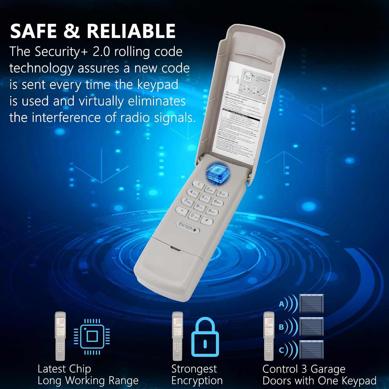 Wireless Keypad for LiftMaster 877MAX Garage Door Opener - Keyless Entry for Chamberlain/Craftsman Openers with Color-Coded Buttons