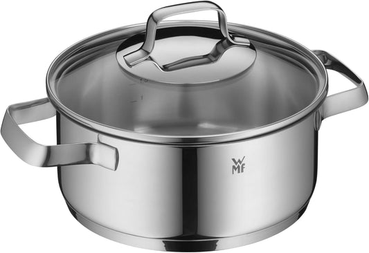WMF Belmonte 20 cm Small Cooking Pot with Glass Lid - 2.5 L Pasta Pot for Induction Cooktops - Polished Cromargan Stainless Steel