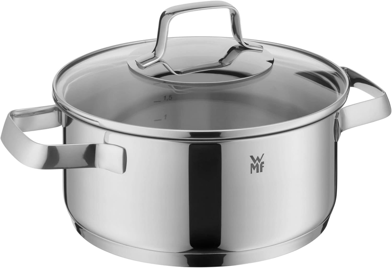 WMF Belmonte 20 cm Small Cooking Pot with Glass Lid - 2.5 L Pasta Pot for Induction Cooktops - Polished Cromargan Stainless Steel