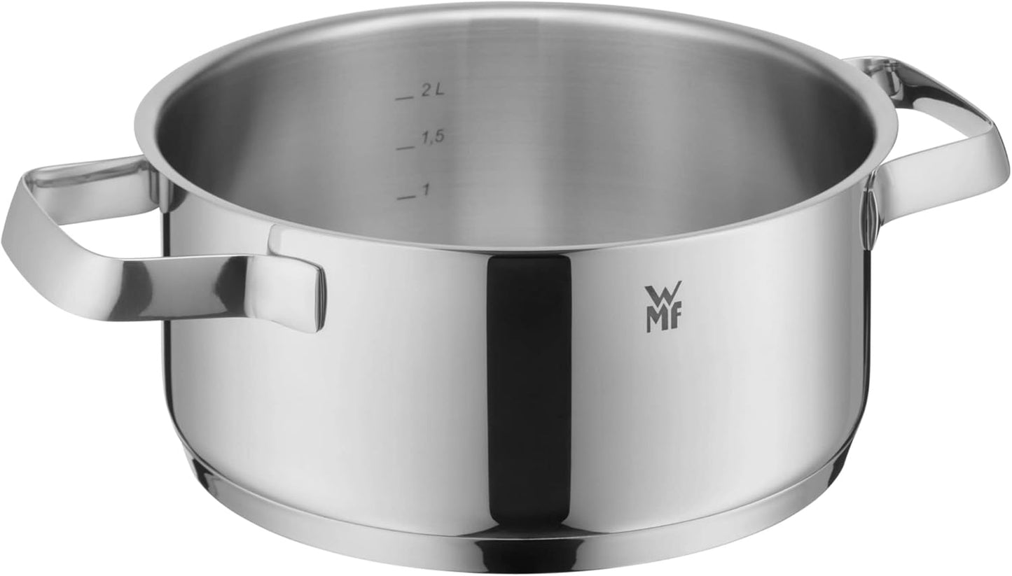WMF Belmonte 20 cm Small Cooking Pot with Glass Lid - 2.5 L Pasta Pot for Induction Cooktops - Polished Cromargan Stainless Steel