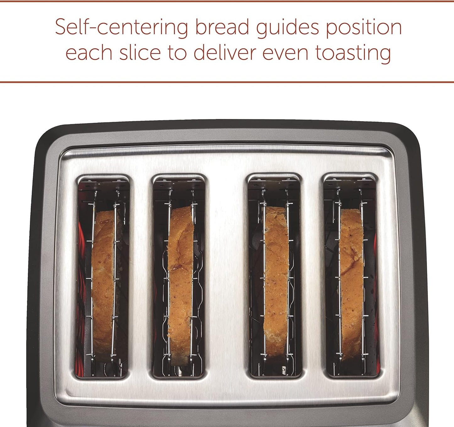 Wolf Gourmet 4-Slice Toaster with Shade Selector, Bagel & Defrost Settings, Stainless Steel - Red Knob