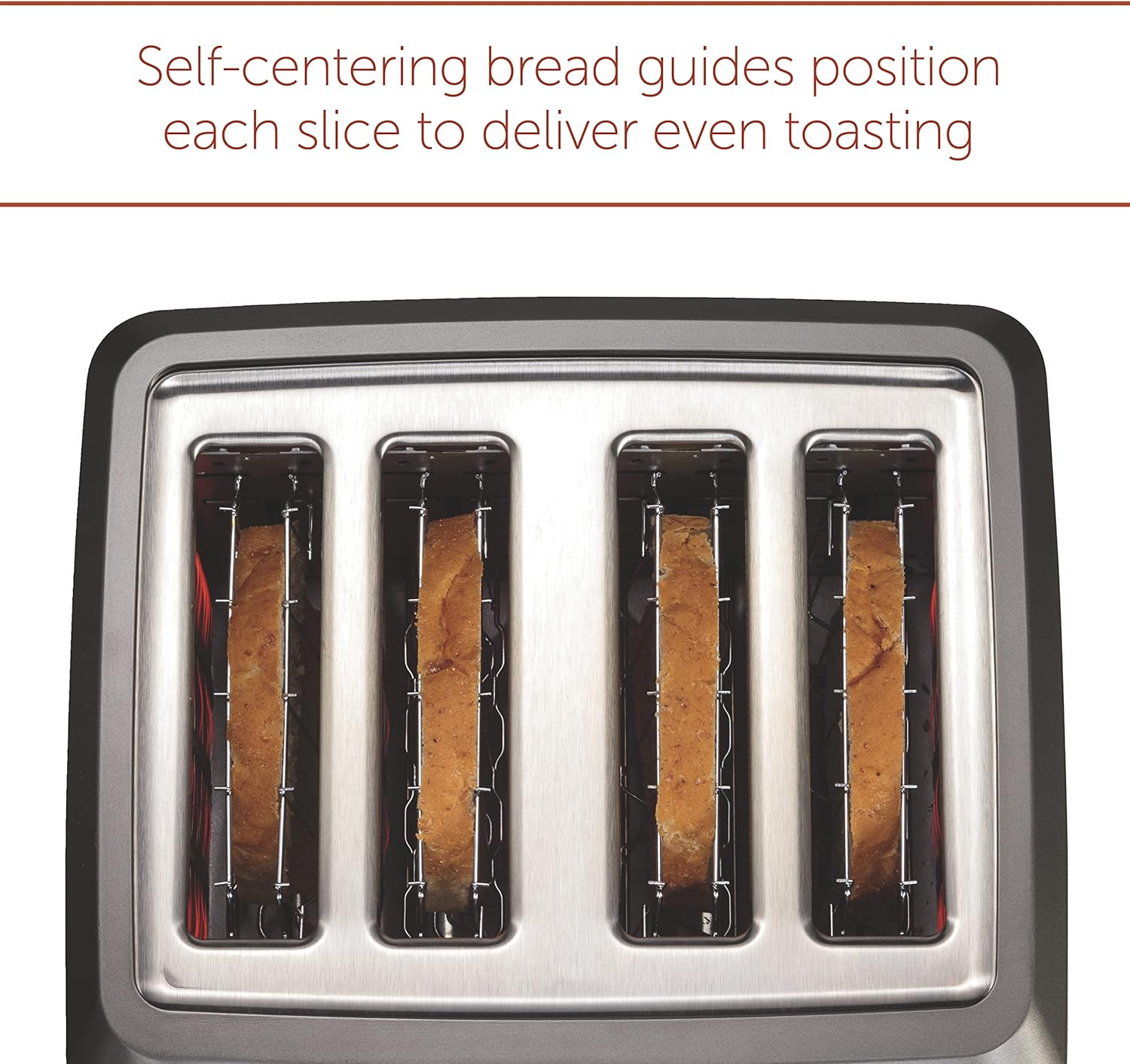 Wolf Gourmet 4-Slice Toaster with Shade Selector, Bagel & Defrost Settings, Stainless Steel - Red Knob