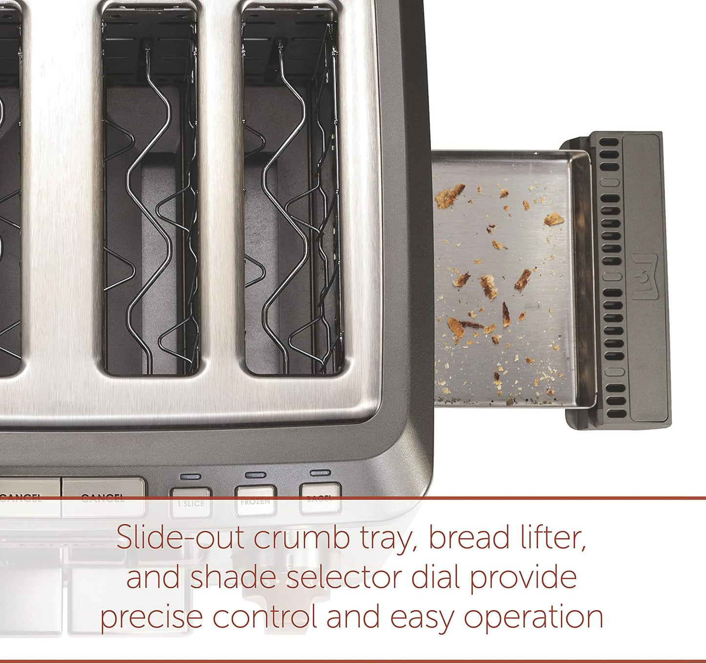 Wolf Gourmet 4-Slice Toaster with Shade Selector, Bagel & Defrost Settings, Stainless Steel - Red Knob