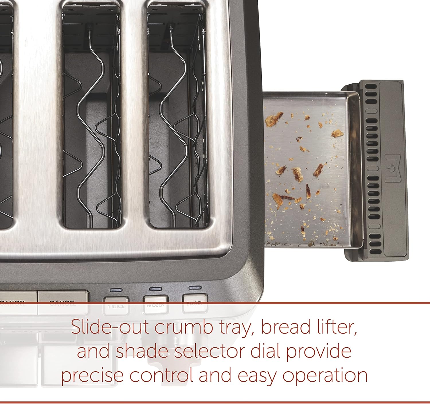 Wolf Gourmet 4-Slice Toaster with Shade Selector, Bagel & Defrost Settings, Stainless Steel - Red Knob