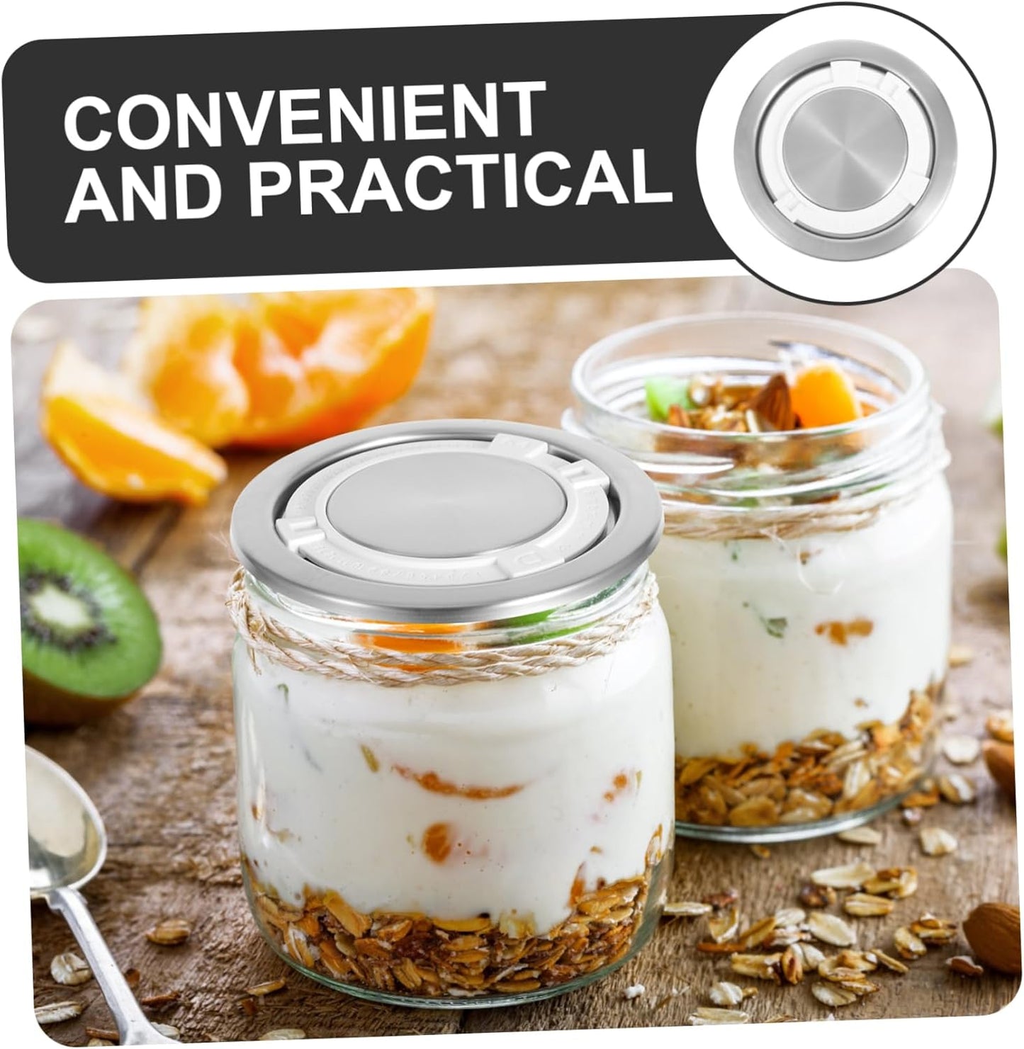 Wooden Ball Jar Lids Set - Stainless Steel Mason Jar Sealer for Wide Mouth Jars