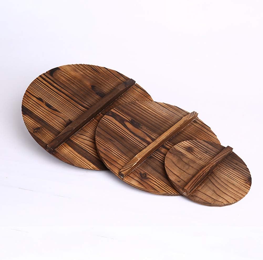 Wooden Lid for Cast Iron Wok - Forart Lid with Large Handles - 12.6/13.4/13.8/15 Inch Diameter