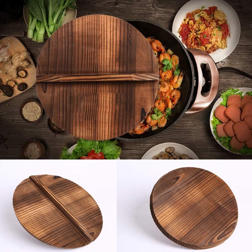 Wooden Lid for Cast Iron Wok - Forart Lid with Large Handles - 12.6/13.4/13.8/15 Inch Diameter