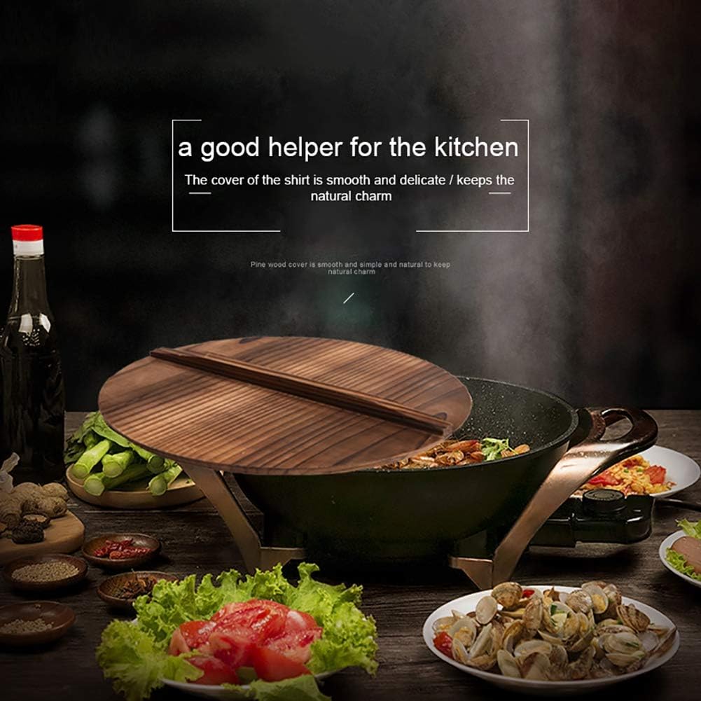 Wooden Lid for Cast Iron Wok - Forart Lid with Large Handles - 12.6/13.4/13.8/15 Inch Diameter