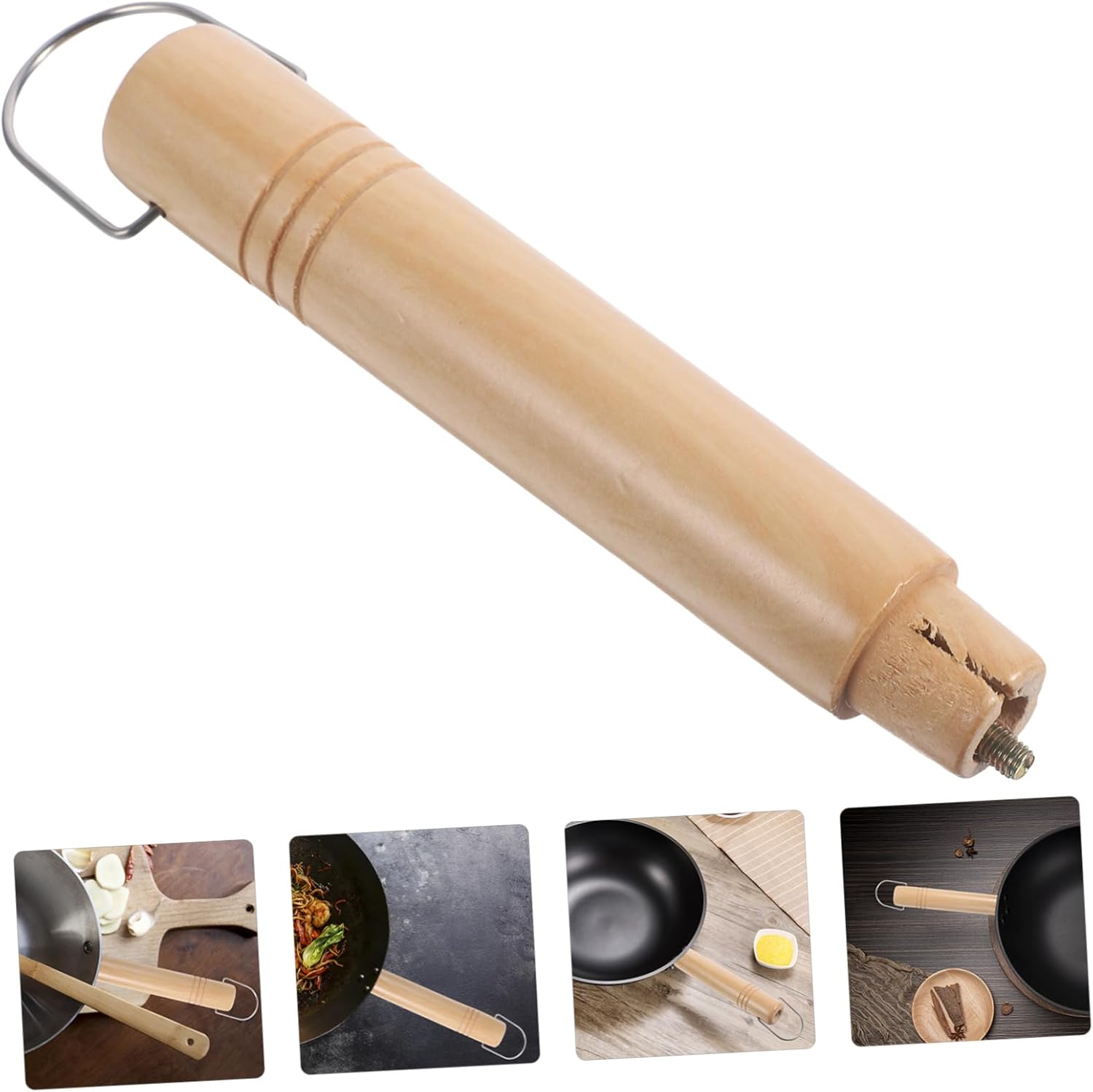 Wooden Pan Handle Replacement - Stainless Steel Pot Grip for Cookware - Anti-Scalding Fry Grip - Pot Holder for Frying Pan