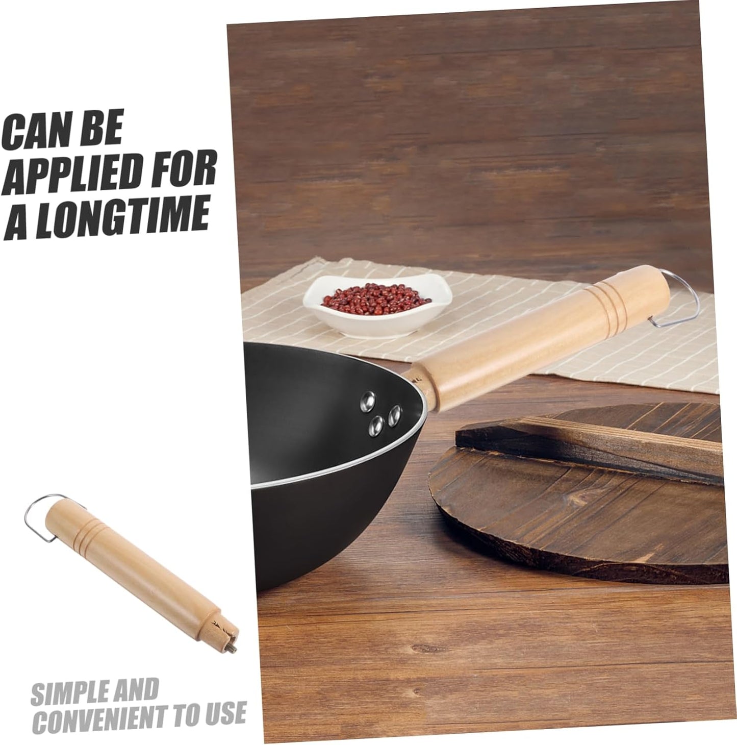 Wooden Pan Handle Replacement - Stainless Steel Pot Grip for Cookware - Anti-Scalding Fry Grip - Pot Holder for Frying Pan