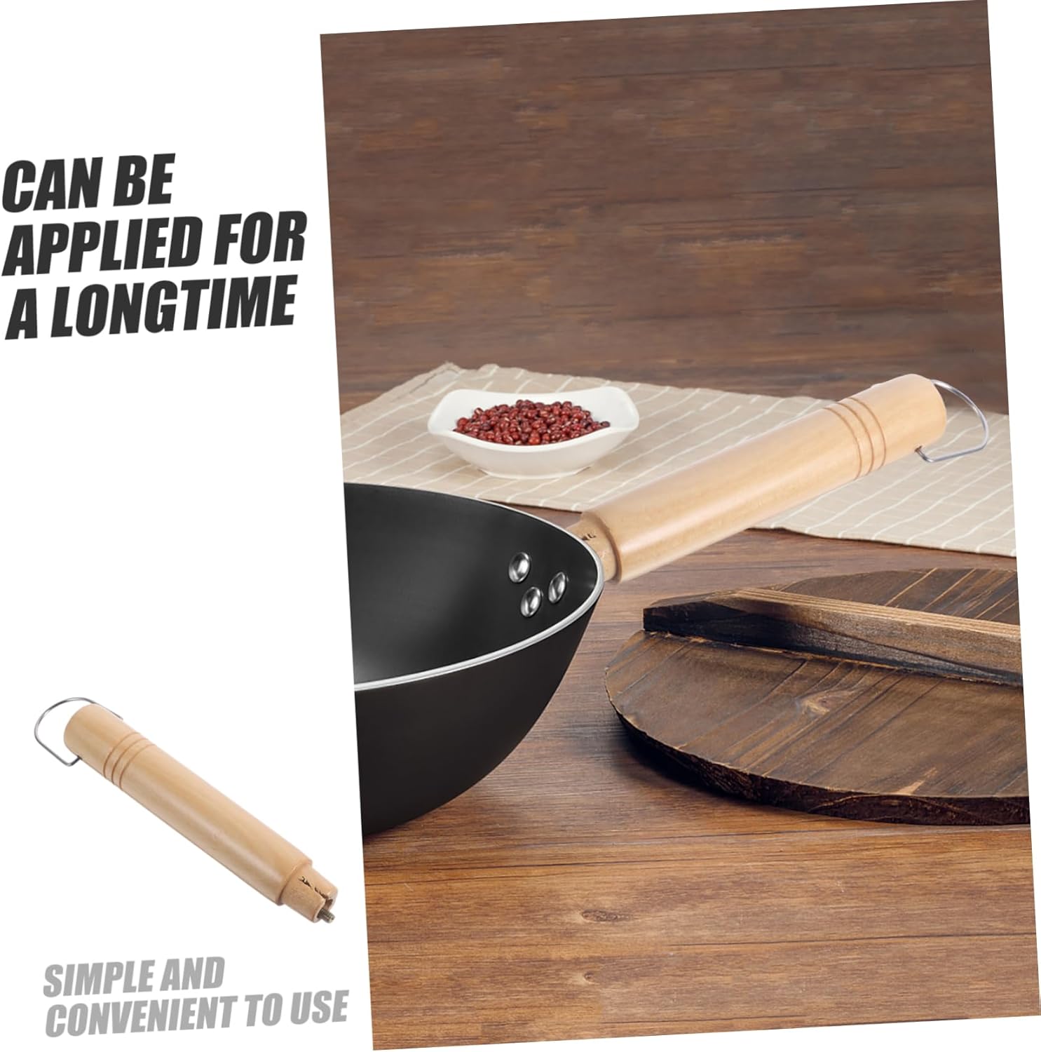 Wooden Pan Handle Replacement - Stainless Steel Pot Grip for Cookware - Anti-Scalding Fry Grip - Pot Holder for Frying Pan