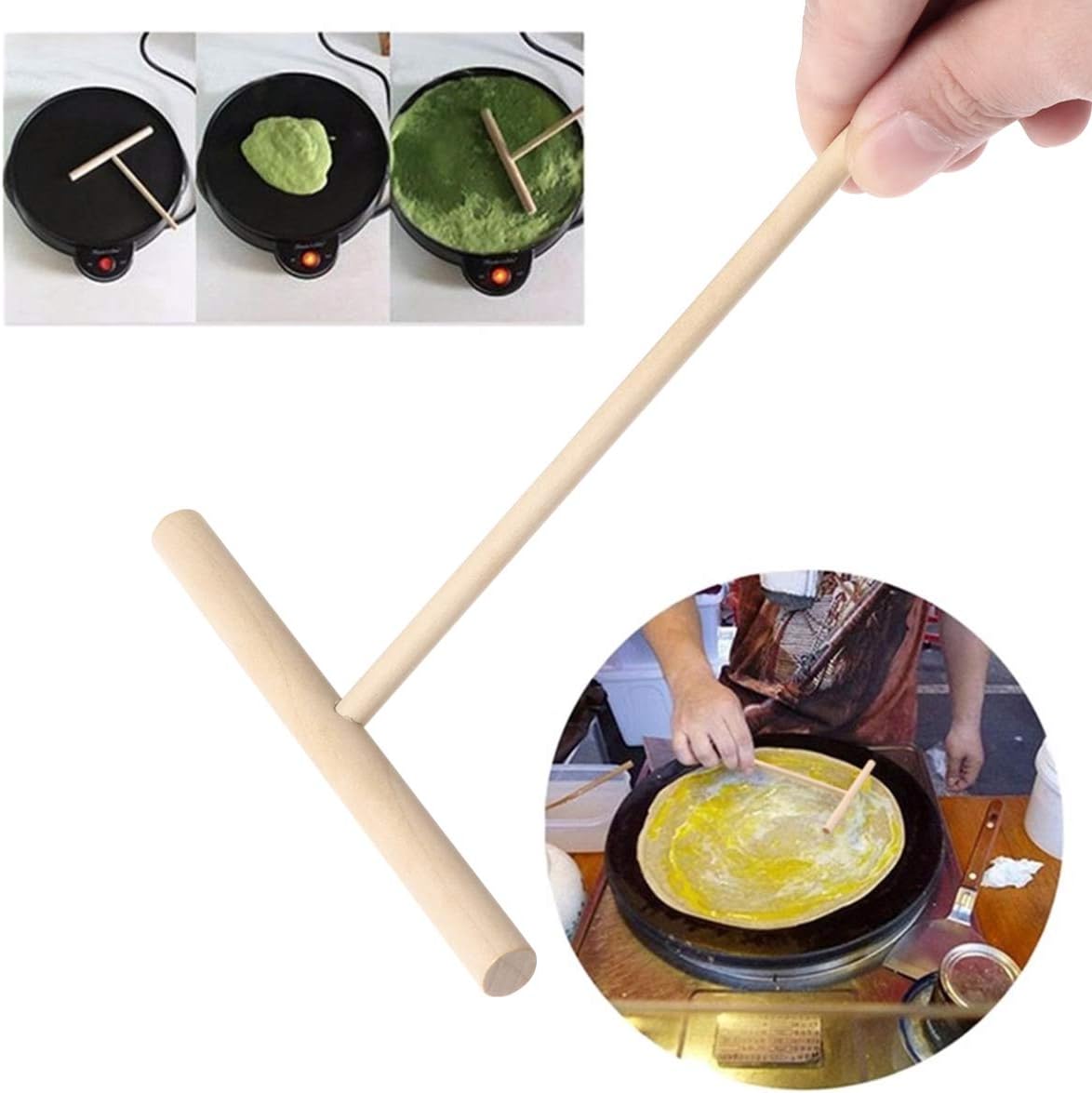 Wooden Pancake and Crepe Spreader Kitchen Tool Set by Hemoton - Dough Distributor and Utensils for Cooking