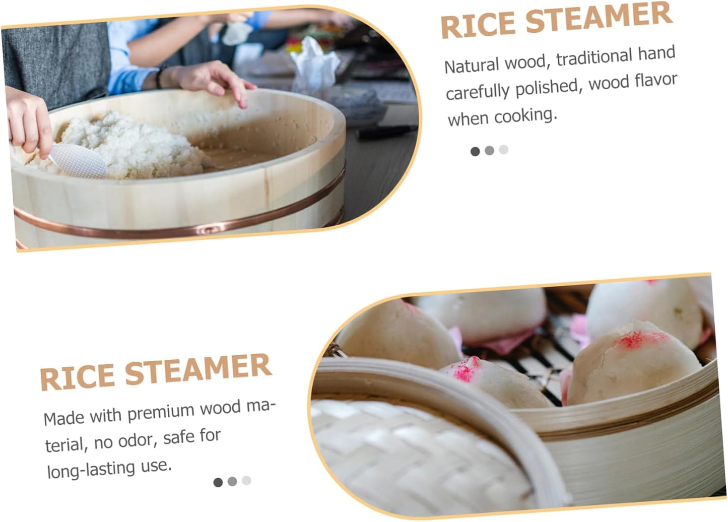Wooden Steamed Rice Basket with Flat Lid - Natural Rice Steamer for Kitchen - 1 Piece