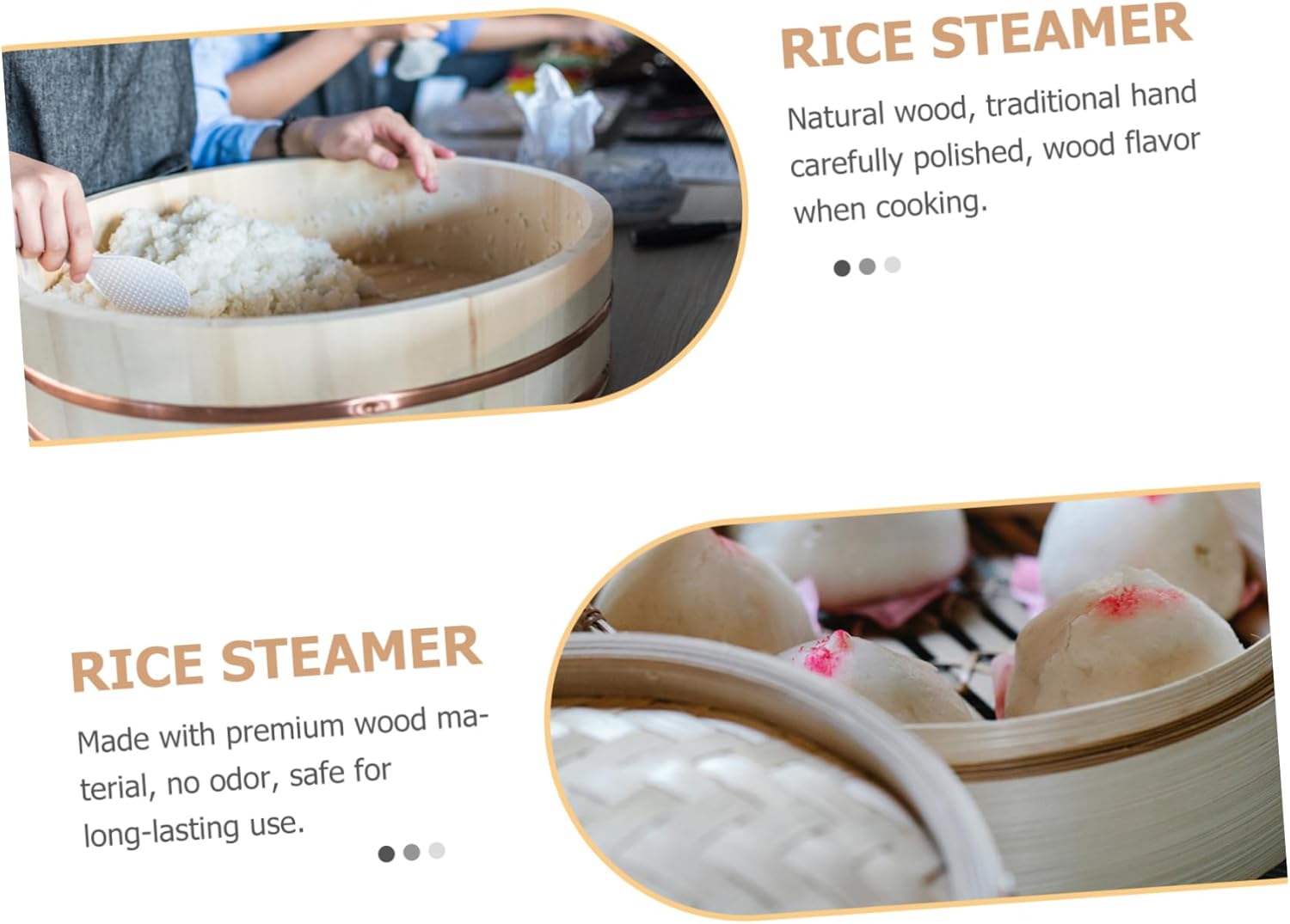 Wooden Steamed Rice Basket with Flat Lid - Natural Rice Steamer for Kitchen - 1 Piece