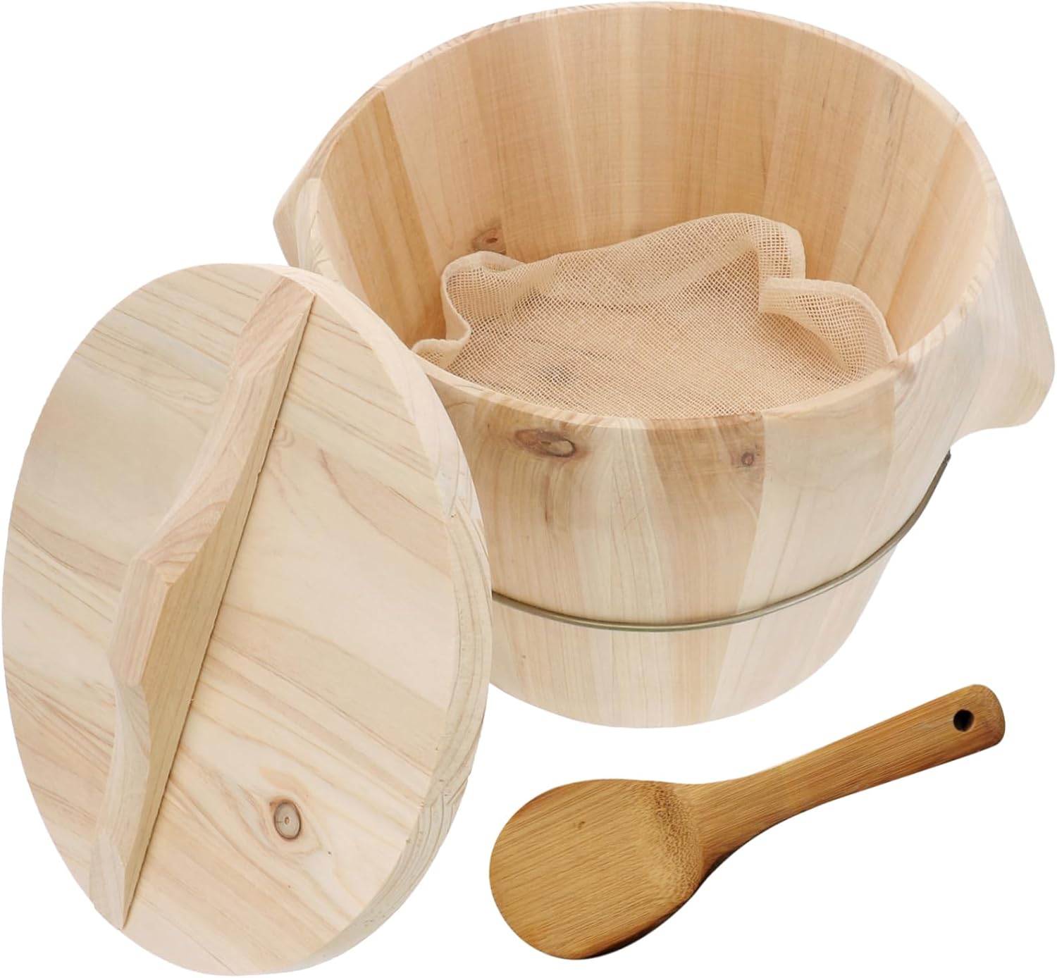 Wooden Steamed Rice Basket with Flat Lid - Natural Rice Steamer for Kitchen - 1 Piece