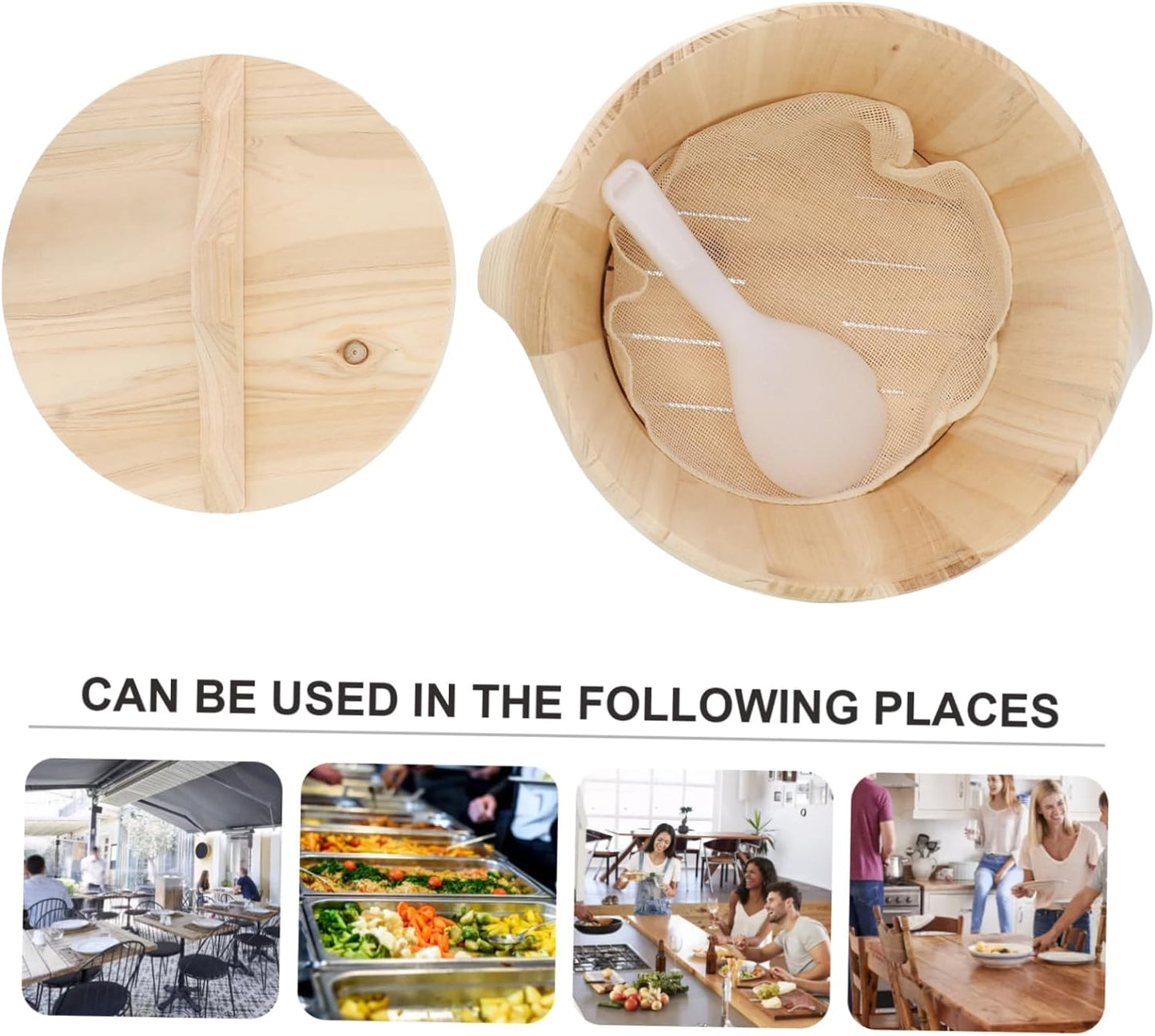 Wooden Steamed Rice Basket with Flat Lid - Natural Rice Steamer for Kitchen - 1 Piece