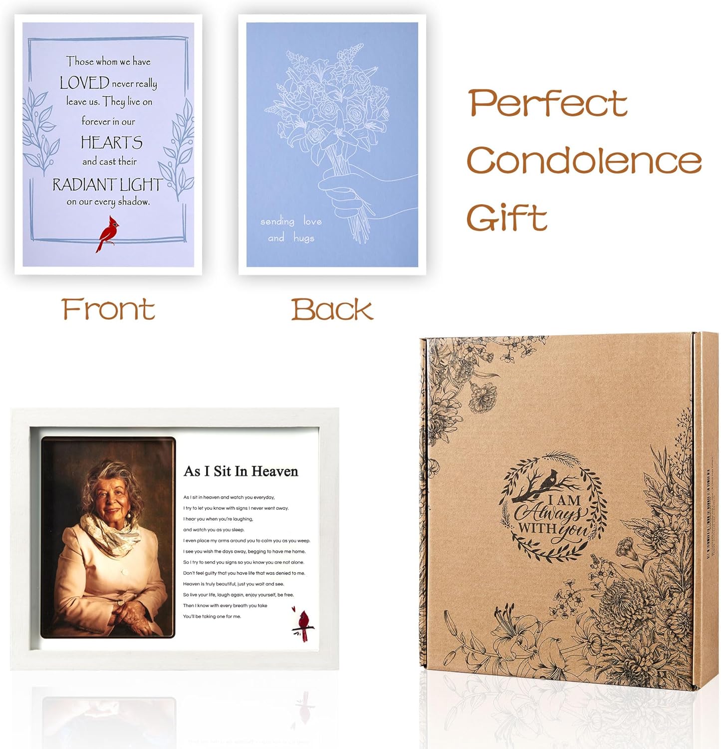 WOODEXPE LED Memorial Shadow Box Picture Frame for Sympathy Gift - Loss of Loved One - 4x6 Photo - As I Sit in Heaven White
