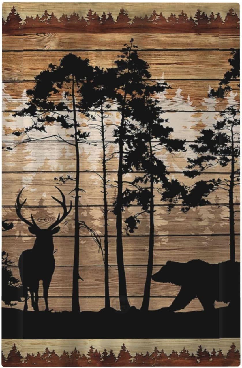 Woodland Hunting Animals Jumbo Size Blank Wallplate with Rustic Mountain Forest Silhouettes - Elk, Black Bear, Deer, Antler Design - Decorative Outlet and Light Switch Cover