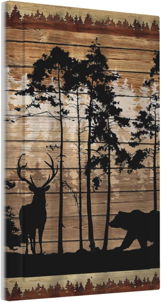 Woodland Hunting Animals Jumbo Size Blank Wallplate with Rustic Mountain Forest Silhouettes - Elk, Black Bear, Deer, Antler Design - Decorative Outlet and Light Switch Cover