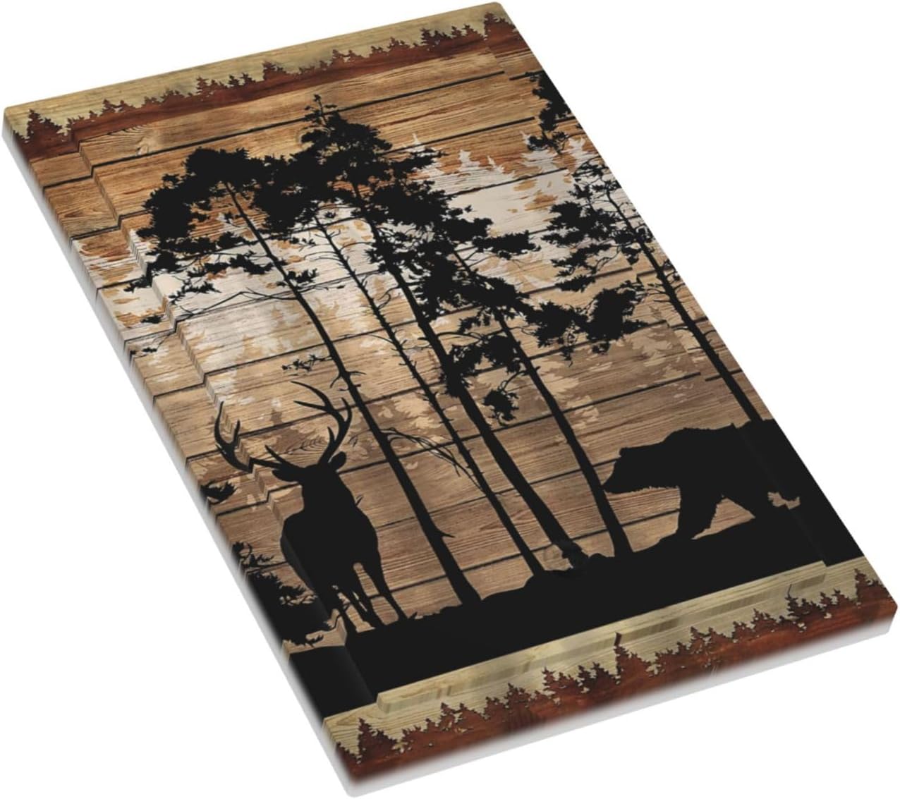 Woodland Hunting Animals Jumbo Size Blank Wallplate with Rustic Mountain Forest Silhouettes - Elk, Black Bear, Deer, Antler Design - Decorative Outlet and Light Switch Cover