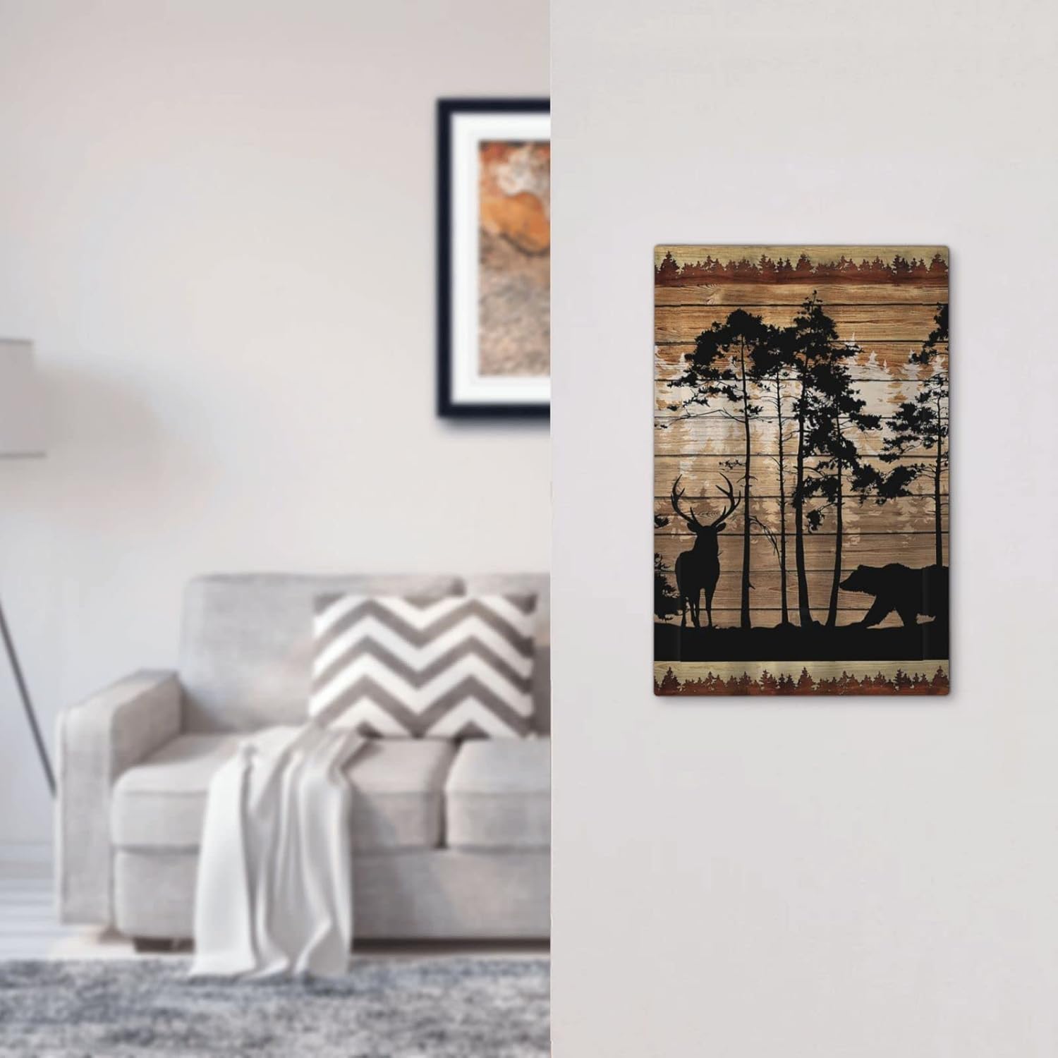 Woodland Hunting Animals Jumbo Size Blank Wallplate with Rustic Mountain Forest Silhouettes - Elk, Black Bear, Deer, Antler Design - Decorative Outlet and Light Switch Cover