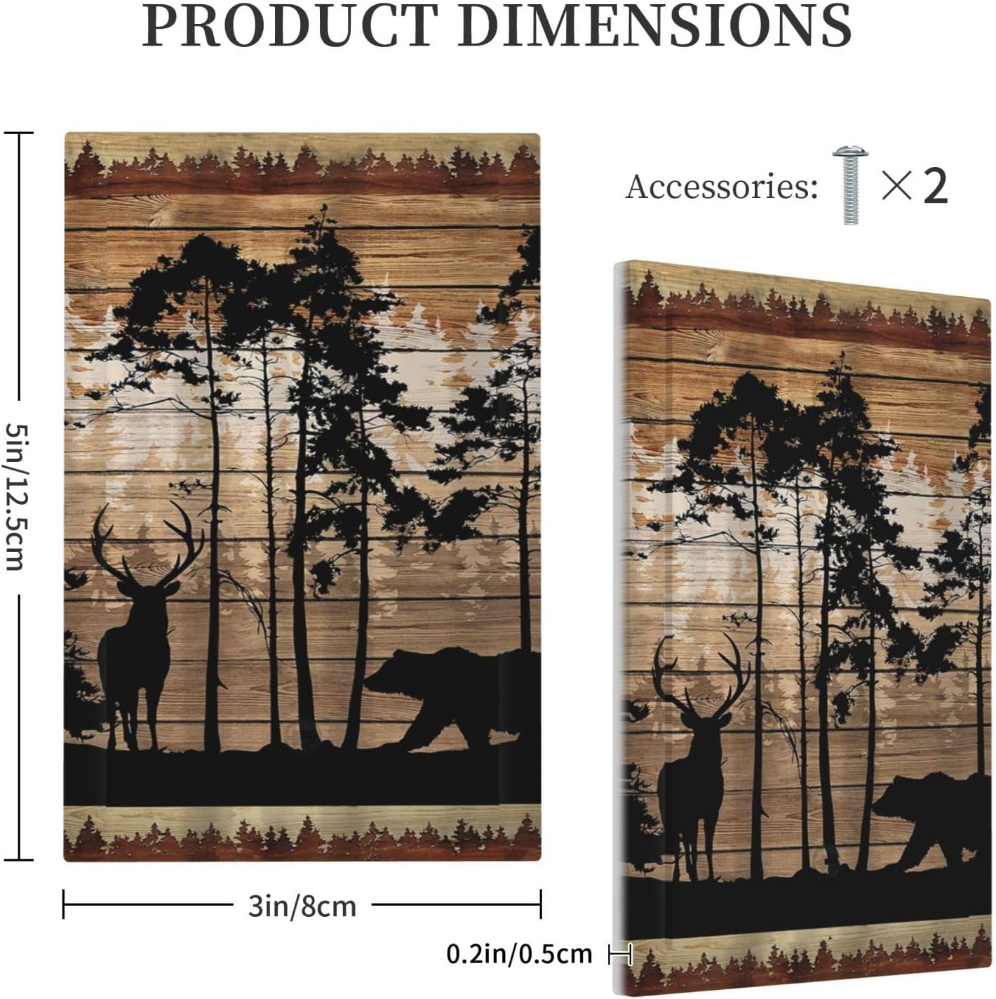 Woodland Hunting Animals Jumbo Size Blank Wallplate with Rustic Mountain Forest Silhouettes - Elk, Black Bear, Deer, Antler Design - Decorative Outlet and Light Switch Cover