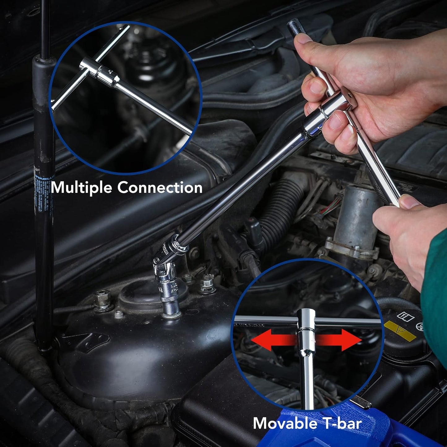 WORKPRO 19-Piece Drive Tool Accessory Set with Socket Adapters, Extensions, Universal Joints, Sliding Bar T-handle Wrench - Chrome Vanadium Steel