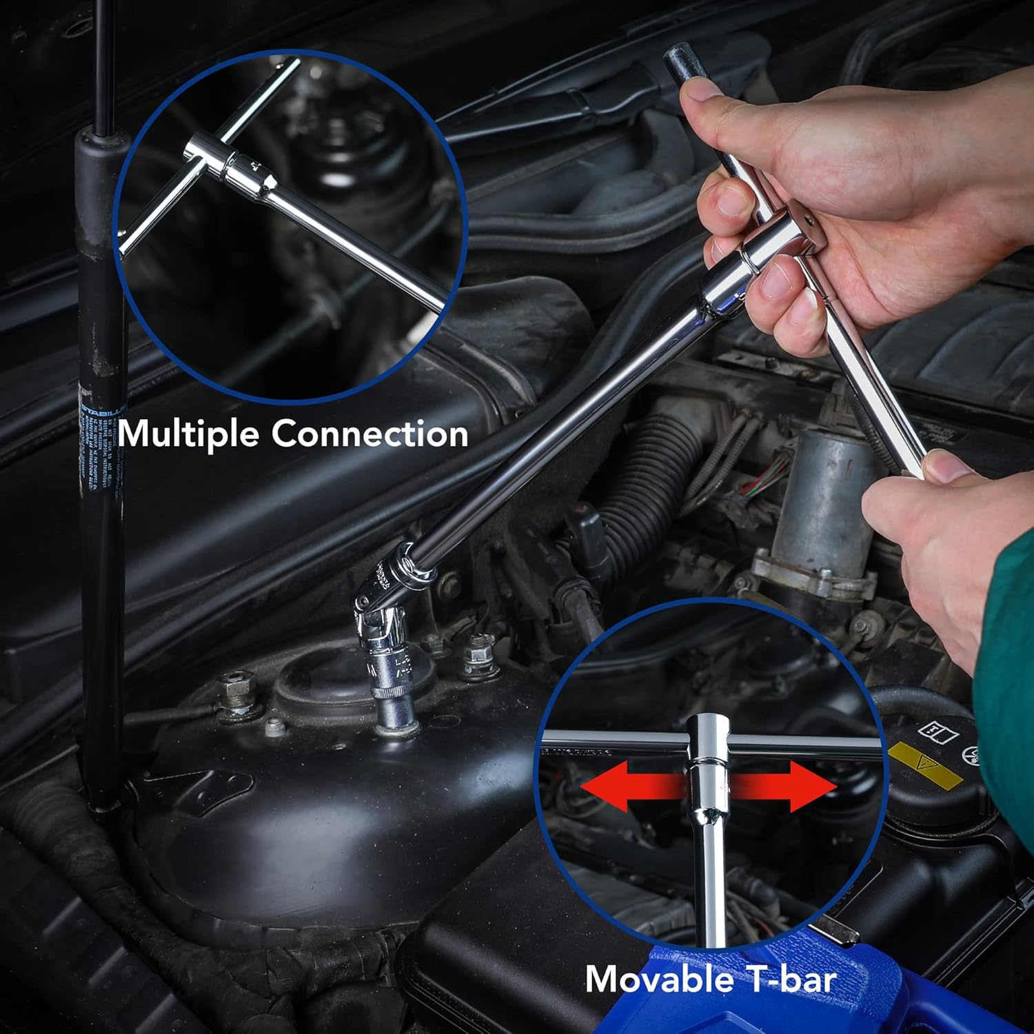 WORKPRO 19-Piece Drive Tool Accessory Set with Socket Adapters, Extensions, Universal Joints, Sliding Bar T-handle Wrench - Chrome Vanadium Steel